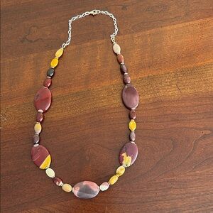 Mookaite Jasper necklace maroon mustard yellow stones